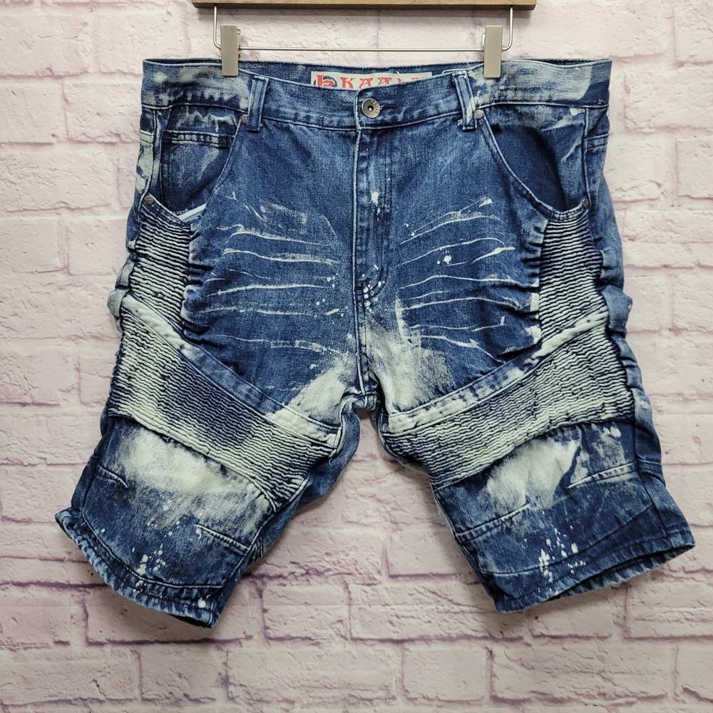 Y2K Kaalu Acid Wash Denim Moto Shorts‎ Mens 38/40 Punk Alt Grunge Streetwear